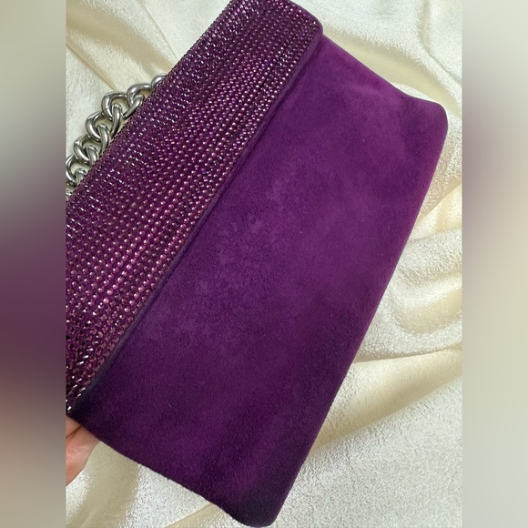 Versace La Medusa Sultan Purple Suede Crystal Embellished Chain Shoulder Bag - Picture 10 of 17